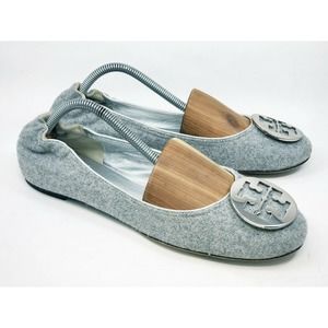 TORY BURCH Reva Limited Edition Gray Wool Slip On Ballet Flats Shoes Womens 9.5